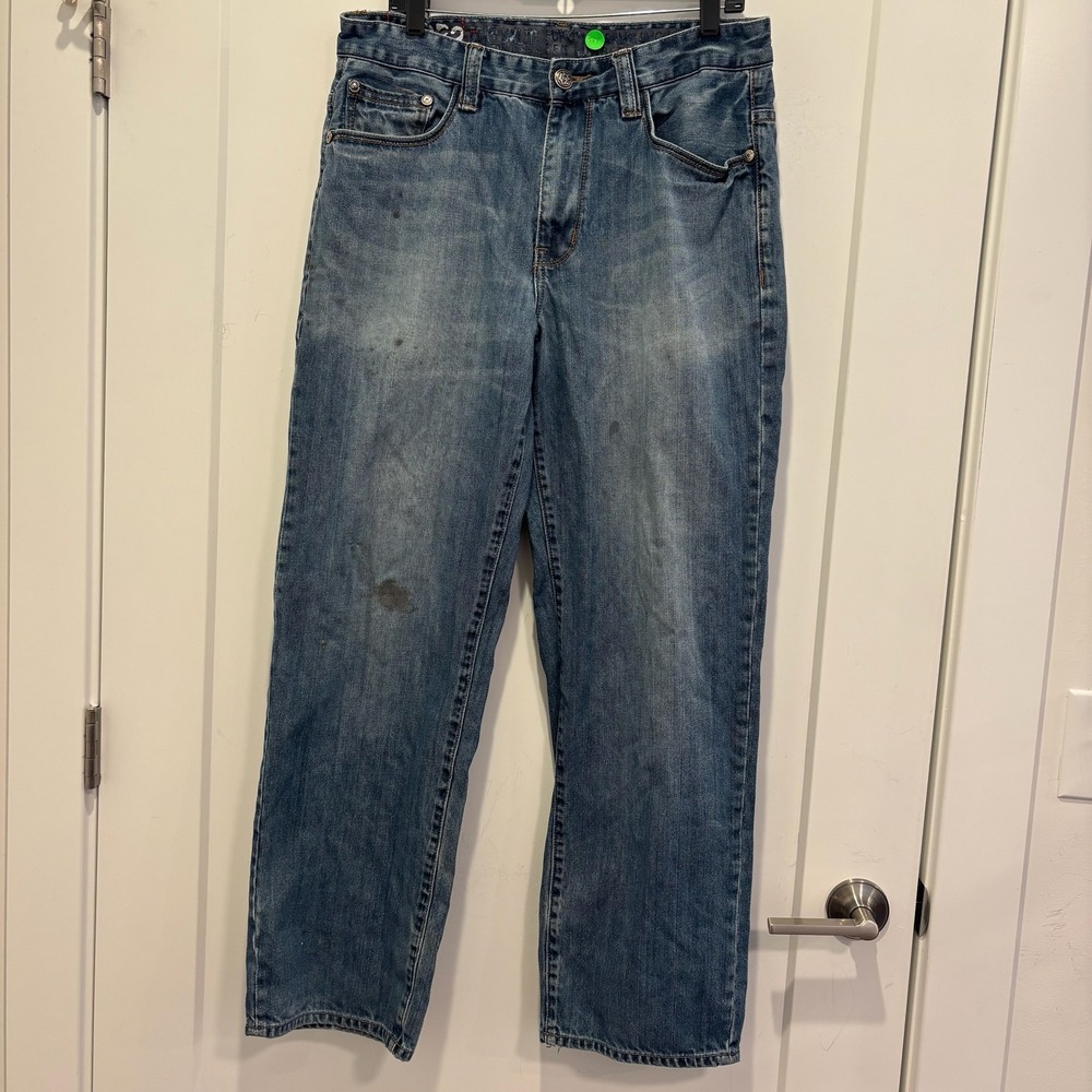 VTG Ecko Unltd Mens Baggy Denim Jeans W34 Medium Wash Embroidered Streetwear Y2K